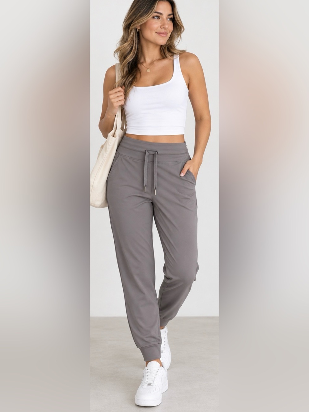 Halara Women’s Jogger Pants Size L Gray Taupe High Rise Stretch Athletic Casual